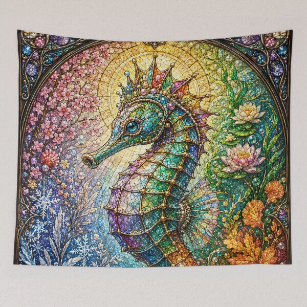 Item preview, The Seahorse of the Four Seasons – Guardian of the Oceans in stained glass designed and sold by Pixel Otaku Gallery.