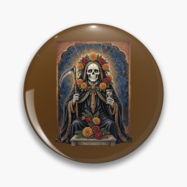 Item preview, Santa Muerte in Black with Scythe, Marigold Flowers and Hourglass  designed and sold by SweetLilith.