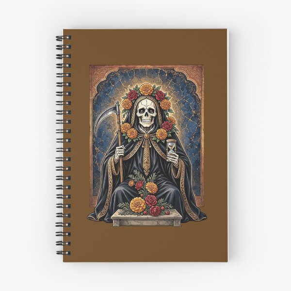 Item preview, Santa Muerte in Black with Scythe, Marigold Flowers and Hourglass  designed and sold by SweetLilith.