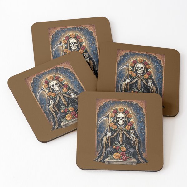 Item preview, Santa Muerte in Black with Scythe, Marigold Flowers and Hourglass  designed and sold by SweetLilith.