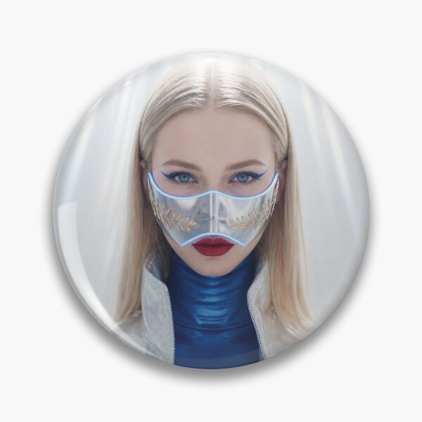 Item preview, Futuristic Caucasian Woman with blonde hair in Silver Mask with Gold Engravings designed and sold by Lucia Amaris Art.