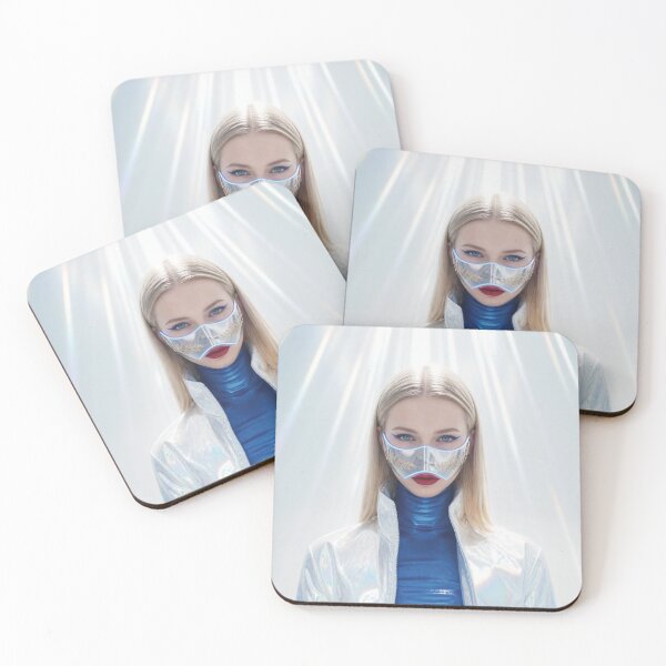Item preview, Futuristic Caucasian Woman with blonde hair in Silver Mask with Gold Engravings designed and sold by Lucia Amaris Art.