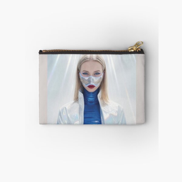 Item preview, Futuristic Caucasian Woman with blonde hair in Silver Mask with Gold Engravings designed and sold by Lucia Amaris Art.