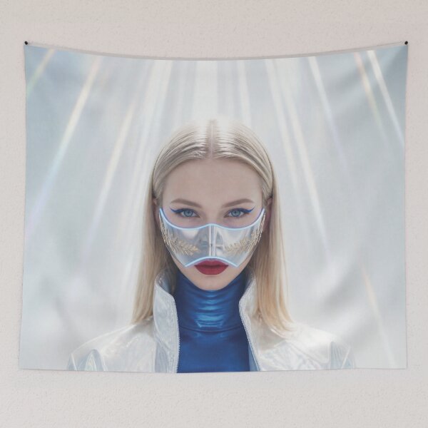 Item preview, Futuristic Caucasian Woman with blonde hair in Silver Mask with Gold Engravings designed and sold by Lucia Amaris Art.