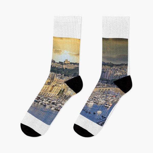 Item preview, Sunset over Birgu marina and Grand Harbour with luxury yachts in Malta designed and sold by goceris.