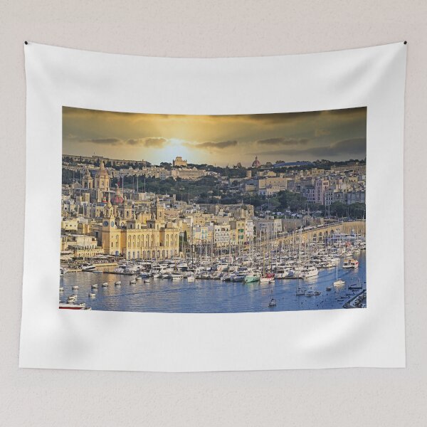 Item preview, Sunset over Birgu marina and Grand Harbour with luxury yachts in Malta designed and sold by goceris.
