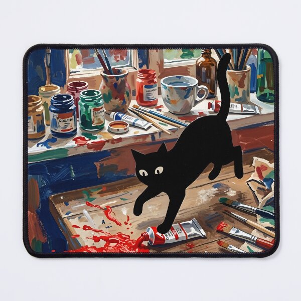Item preview, Messy Black Cat Squeezing Paint Tube Matisse Style Art Print designed and sold by DuckOddity.