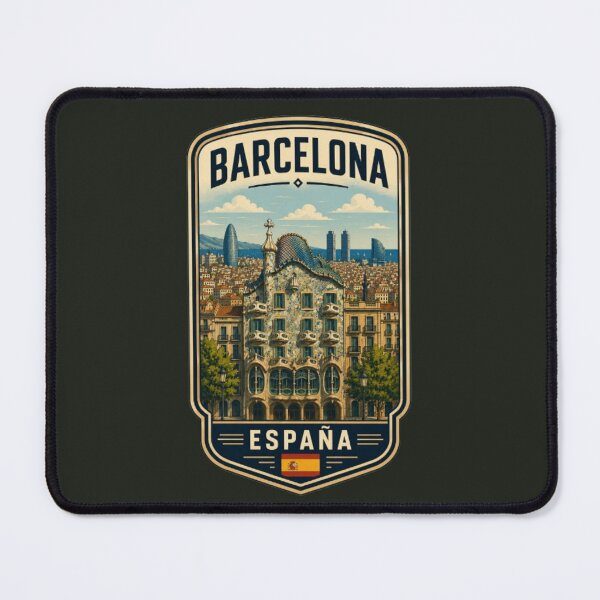 Item preview, Barcelona Casa Batllo Spain Travel Poster Gaudi Architecture Vintage Retro Badge Design designed and sold by Travel Souvenirs 30.