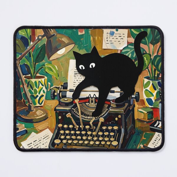 Item preview, Writer Black Cat Typing on Vintage Typewriter Matisse Style Print designed and sold by DuckOddity.