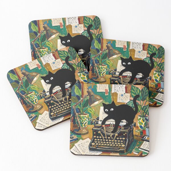 Item preview, Writer Black Cat Typing on Vintage Typewriter Matisse Style Print designed and sold by DuckOddity.