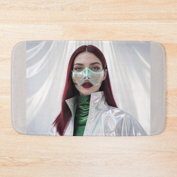 Item preview, Futuristic Caucasian Woman with deep burgundy red hair in Silver Mask with Gold Engravings designed and sold by Lucia Amaris Art.