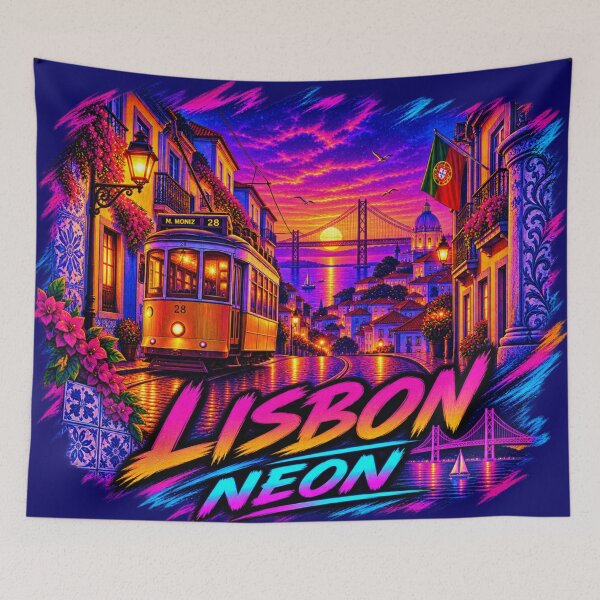 Item preview, Lisbon Neon Tram Sunset Cityscape designed and sold by Houldi.