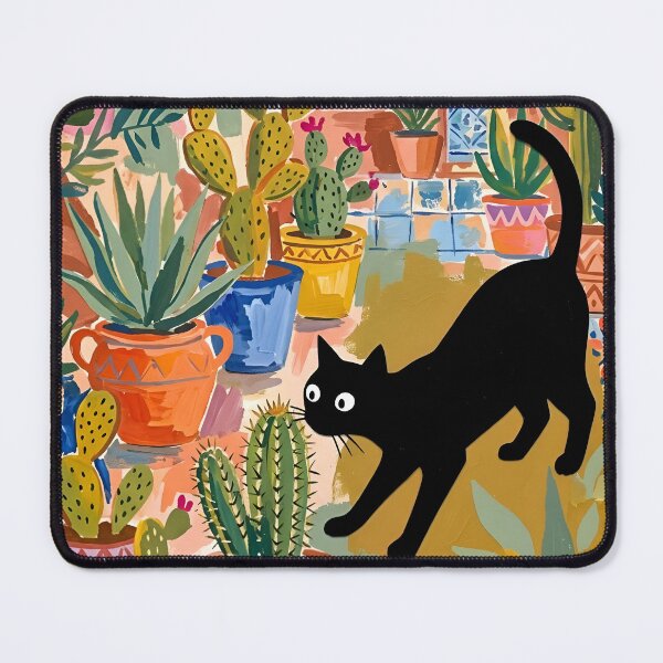 Item preview, Curious Black Cat Sniffing Cactus Matisse Style Wall Art designed and sold by DuckOddity.