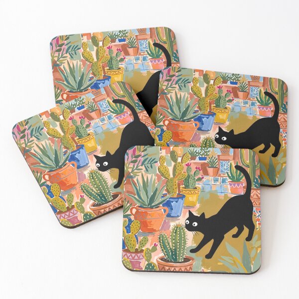 Item preview, Curious Black Cat Sniffing Cactus Matisse Style Wall Art designed and sold by DuckOddity.