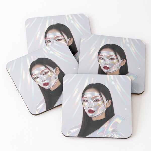 Item preview, Futuristic East Asian Woman with black hair in Silver Mask with Gold Engravings designed and sold by Lucia Amaris Art.
