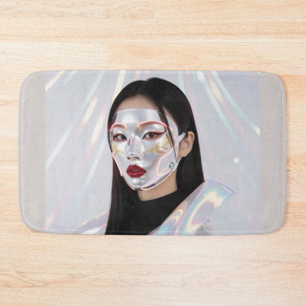 Item preview, Futuristic East Asian Woman with black hair in Silver Mask with Gold Engravings designed and sold by Lucia Amaris Art.