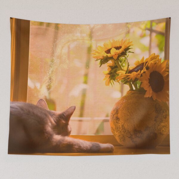 Item preview, Golden Hour Sunflower Cat designed and sold by Shambhavi_Studio.