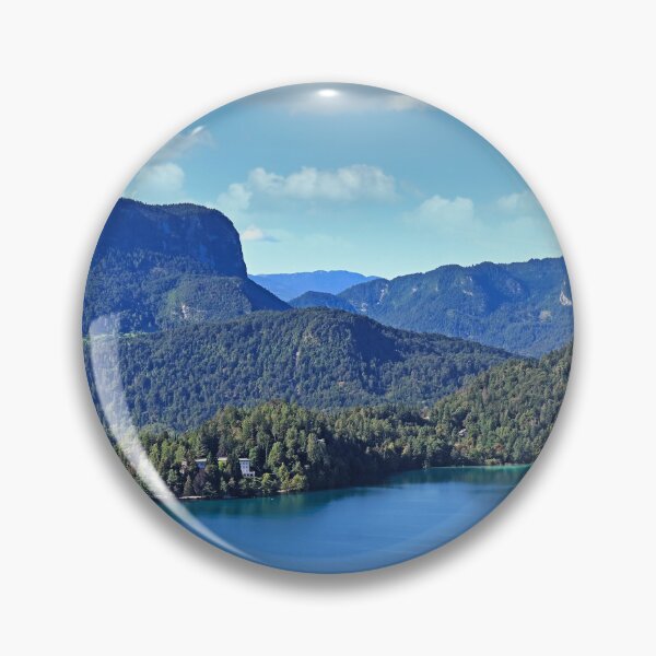 Item preview, Aerial view of Lake Bled with island church and mountain landscape designed and sold by goceris.