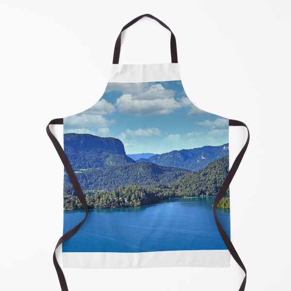 Item preview, Aerial view of Lake Bled with island church and mountain landscape designed and sold by goceris.