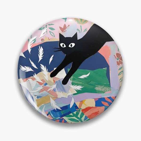 Item preview, Playful Black Cat Catching Floating Feathers Matisse Style Print designed and sold by DuckOddity.
