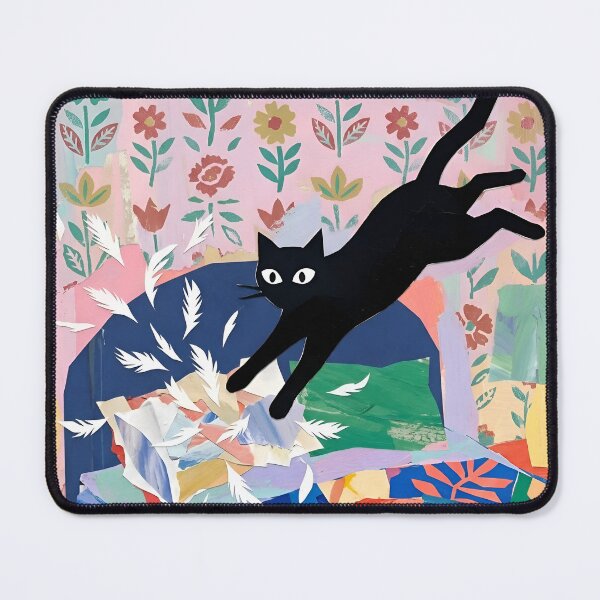 Item preview, Playful Black Cat Catching Floating Feathers Matisse Style Print designed and sold by DuckOddity.