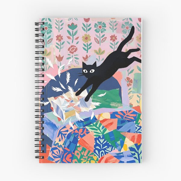 Item preview, Playful Black Cat Catching Floating Feathers Matisse Style Print designed and sold by DuckOddity.