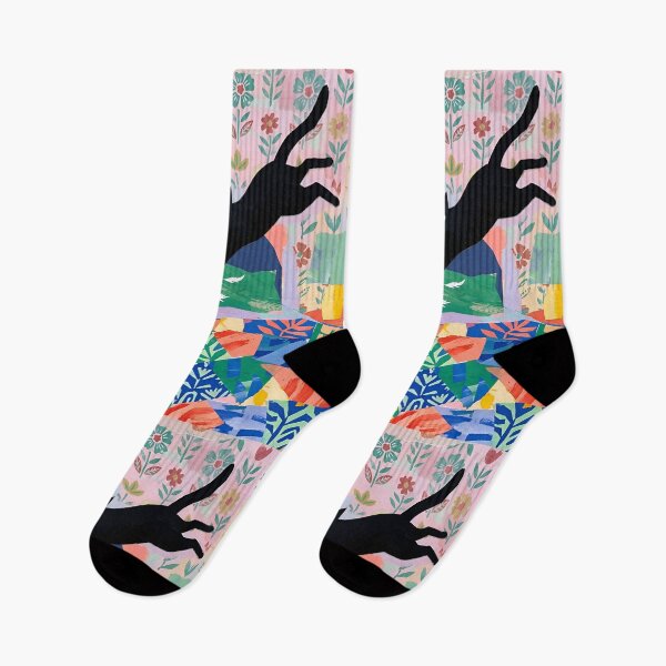 Item preview, Playful Black Cat Catching Floating Feathers Matisse Style Print designed and sold by DuckOddity.
