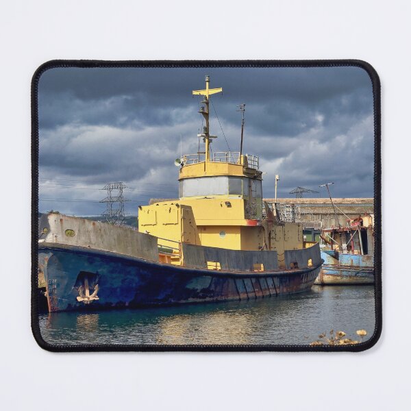 Item preview, Moody Abandoned Tugboat Photography - Vintage Rusting Boat Fine Art Print designed and sold by leonwoods.