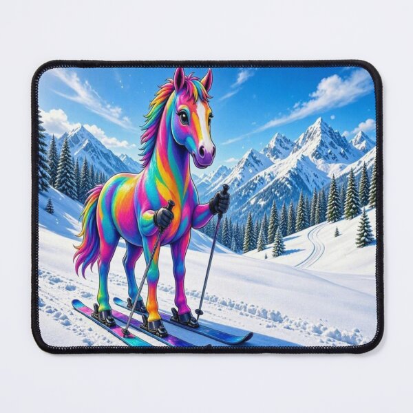 Item preview, Rainbow Horse Skiing in Snowy Mountains designed and sold by Breezes-of-Ida.