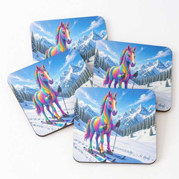 Item preview, Rainbow Horse Skiing in Snowy Mountains designed and sold by Breezes-of-Ida.