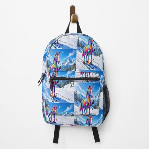 Item preview, Rainbow Horse Skiing in Snowy Mountains designed and sold by Breezes-of-Ida.