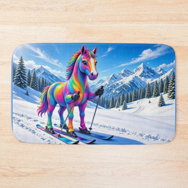 Item preview, Rainbow Horse Skiing in Snowy Mountains designed and sold by Breezes-of-Ida.