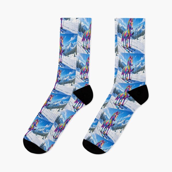 Item preview, Rainbow Horse Skiing in Snowy Mountains designed and sold by Breezes-of-Ida.