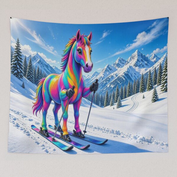 Item preview, Rainbow Horse Skiing in Snowy Mountains designed and sold by Breezes-of-Ida.