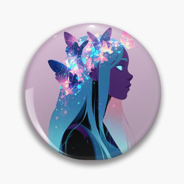 Item preview, Mystical Butterfly Woman with Cosmic Blue Hair and Pink Flowers PNG designed and sold by MythicMood.