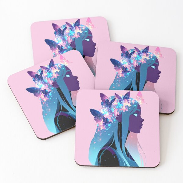 Item preview, Mystical Butterfly Woman with Cosmic Blue Hair and Pink Flowers PNG designed and sold by MythicMood.