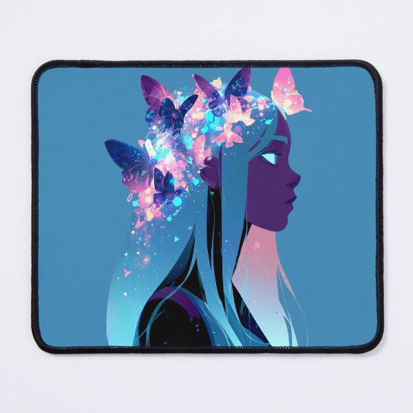 Item preview, Mystical Butterfly Woman with Cosmic Blue Hair and Pink Flowers PNG designed and sold by MythicMood.