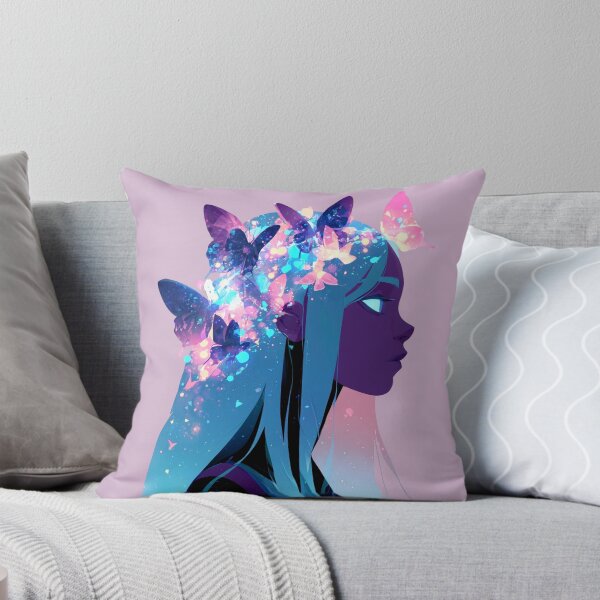 Item preview, Mystical Butterfly Woman with Cosmic Blue Hair and Pink Flowers PNG designed and sold by MythicMood.