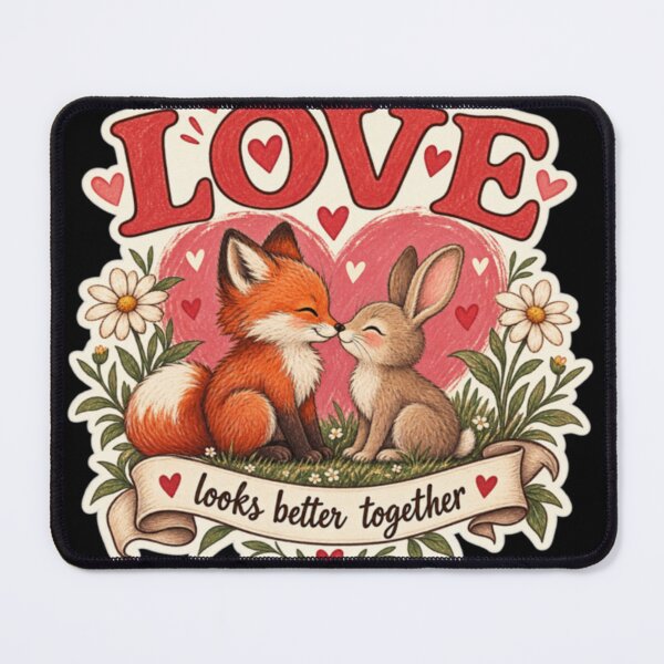 Item preview, Love Fox Rabbit Cute Animal Couple Vintage Romantic Design designed and sold by TulipsArtDesigns .