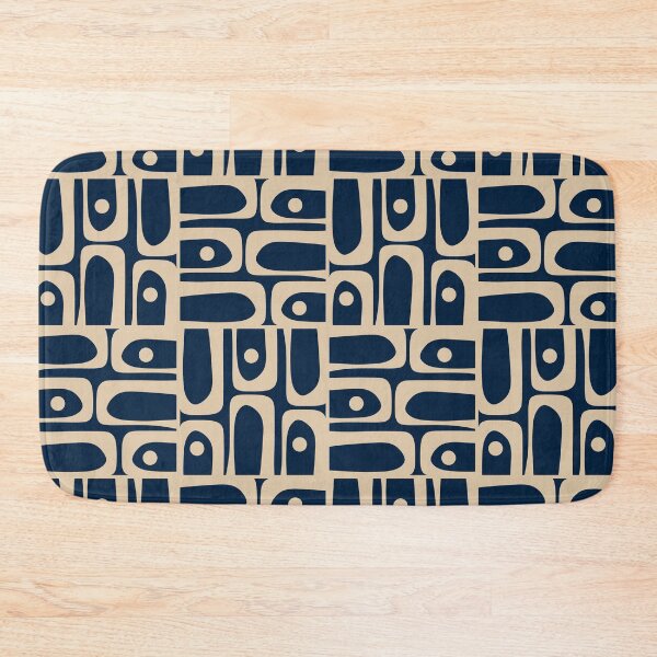 Artikelvorschau, Geometrisches Piqué-Muster im Mid-Century-Modern-Stil in Marineblau und Beige entworfen und verkauft von kierkegaard.