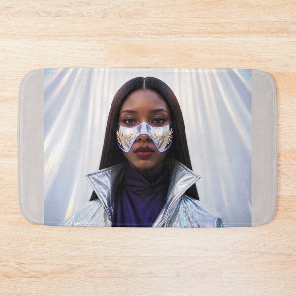 Item preview, Futuristic African Woman with brown hair in Silver Mask with Gold Engravings designed and sold by Lucia Amaris Art.