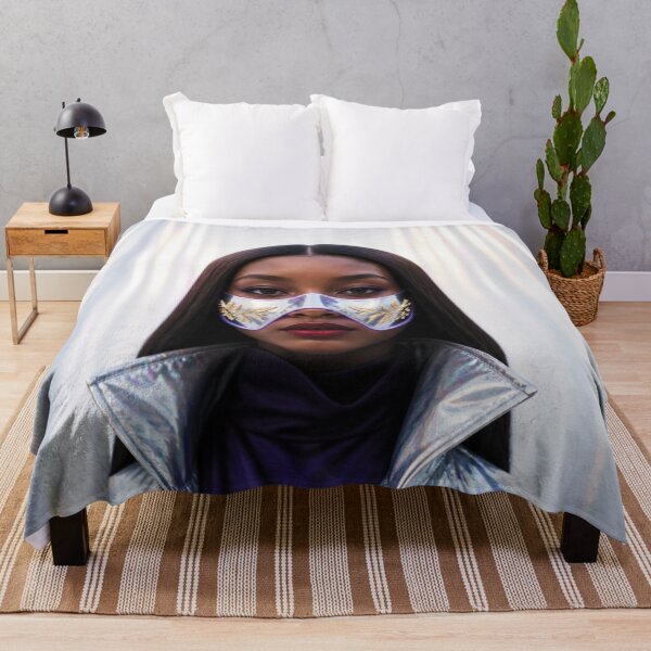 Item preview, Futuristic African Woman with brown hair in Silver Mask with Gold Engravings designed and sold by Lucia Amaris Art.