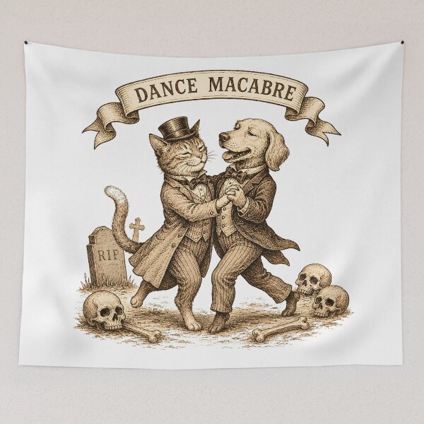 Item preview, Dance Macabre – Vintage Cat & Dog Gothic Art designed and sold by TOMSZE.