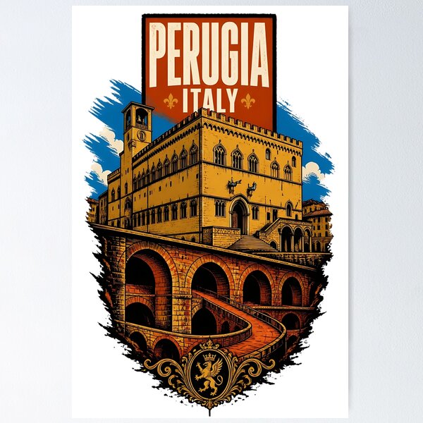 Aperçu de l'œuvre Pérouse, Italie, Voyages et tourisme vintage créée et vendue par TravelersGems.