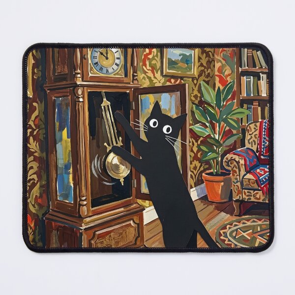 Item preview, Black Cat Reaching Clock Pendulum Matisse Style Wall Art designed and sold by DuckOddity.