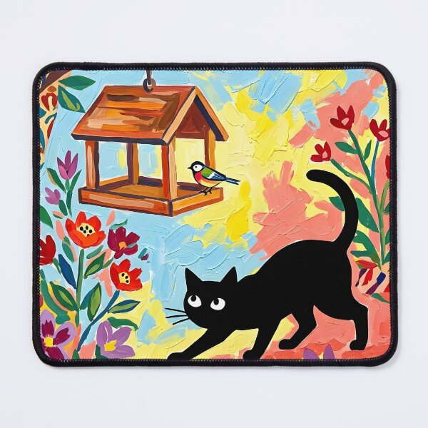 Item preview, Stealthy Black Cat Stalking Bird Feeder Matisse Style Print designed and sold by DuckOddity.
