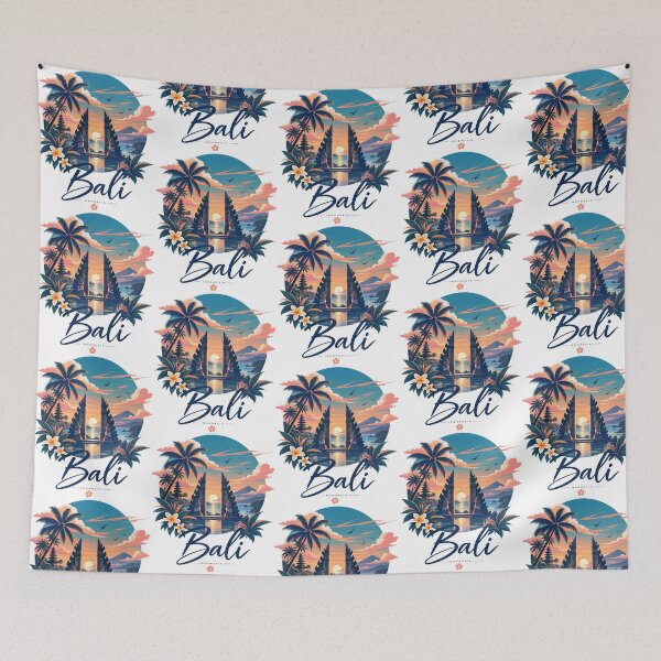 Item preview, Bali calligraphic sign with landmarks on vibrant sunset designed and sold by 1enchik.