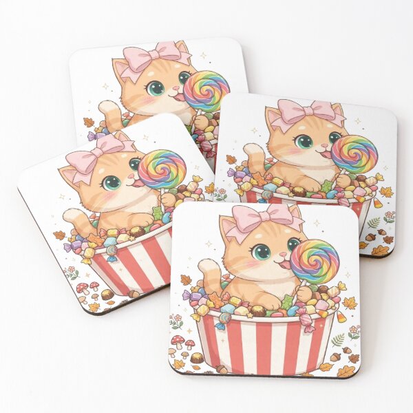 Item preview, Autumn Candy Bucket Cat Eating Lollipop designed and sold by Luna's World - Moody Vibes Studio.