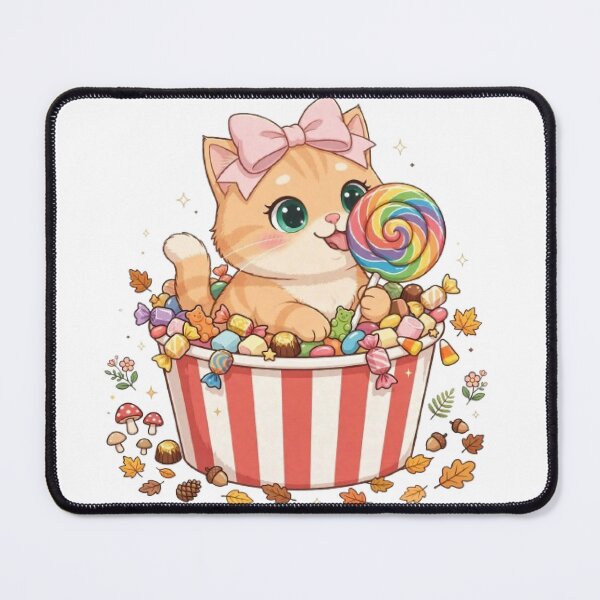 Item preview, Autumn Candy Bucket Cat Eating Lollipop designed and sold by Luna's World - Moody Vibes Studio.