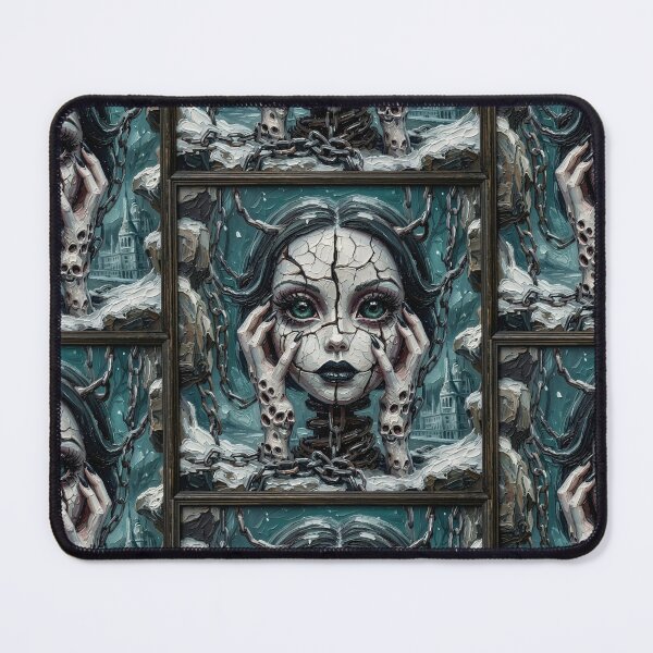 Item preview, Cracked Porcelain Gothic Doll Chains Skull Hands Impasto Art designed and sold by LujziWorld.
